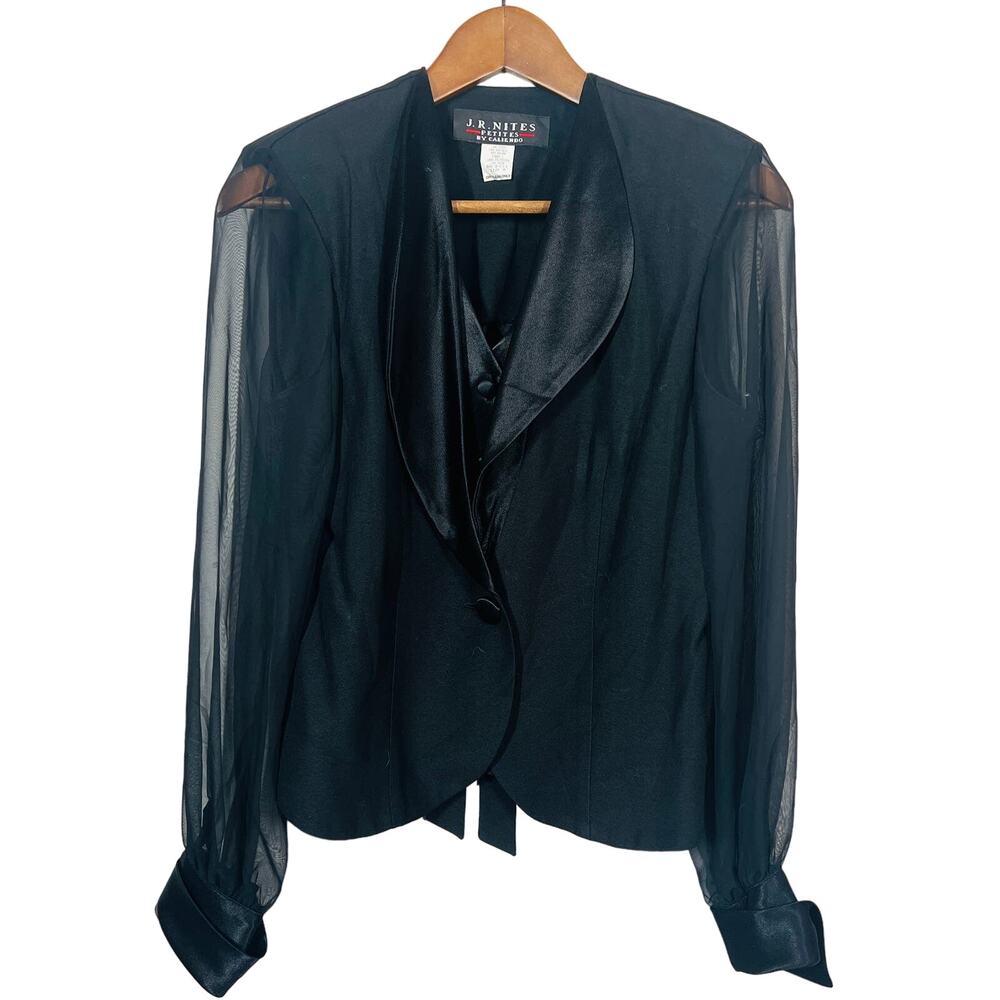 JR Nites by Caliendo Tuxedo Top Sheer Sleeve Single Button Jacket - 8P